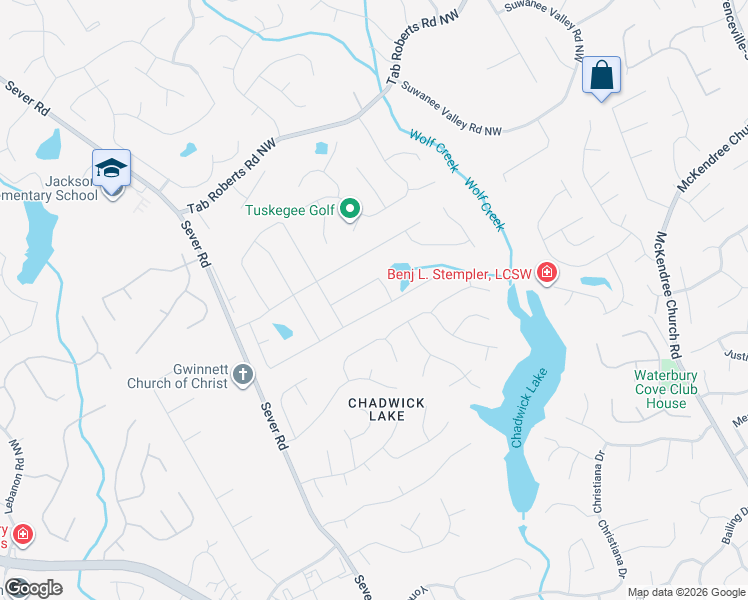 map of restaurants, bars, coffee shops, grocery stores, and more near 1205 Lake Washington Circle in Lawrenceville