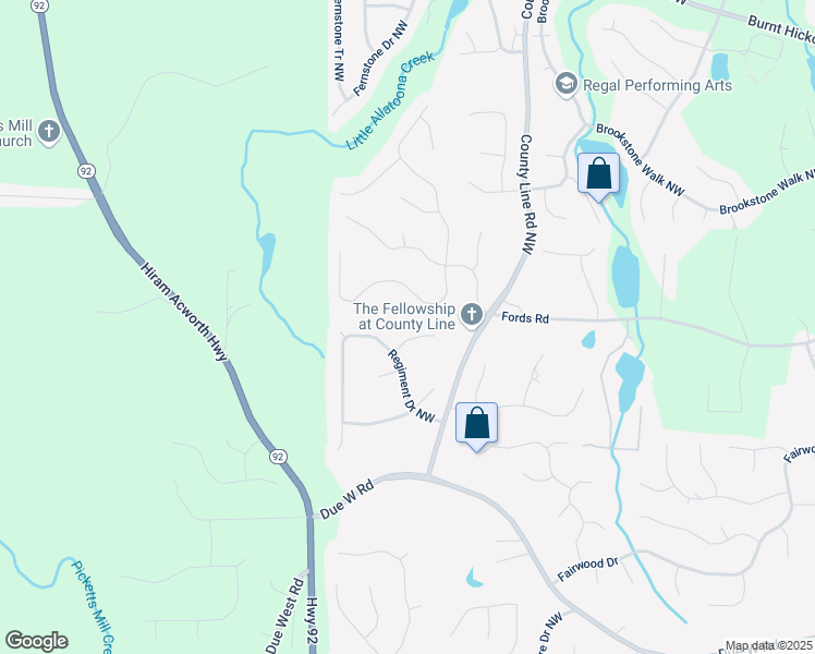 map of restaurants, bars, coffee shops, grocery stores, and more near 6416 Vicksburg Court Northwest in Acworth