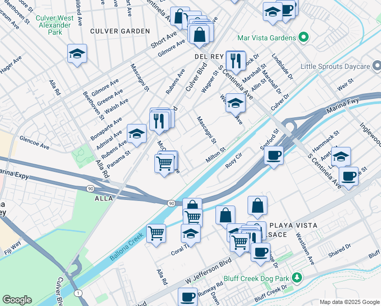 map of restaurants, bars, coffee shops, grocery stores, and more near 12590 Havelock Avenue in Los Angeles