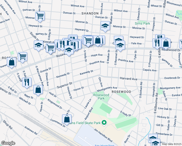 map of restaurants, bars, coffee shops, grocery stores, and more near 3013 Superior Street in Columbia