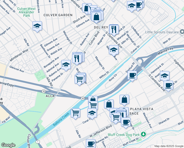 map of restaurants, bars, coffee shops, grocery stores, and more near 12590 Havelock Avenue in Los Angeles