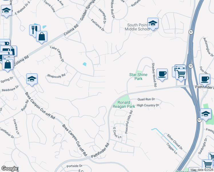 map of restaurants, bars, coffee shops, grocery stores, and more near 20706 Missionary Ridge Street in Walnut