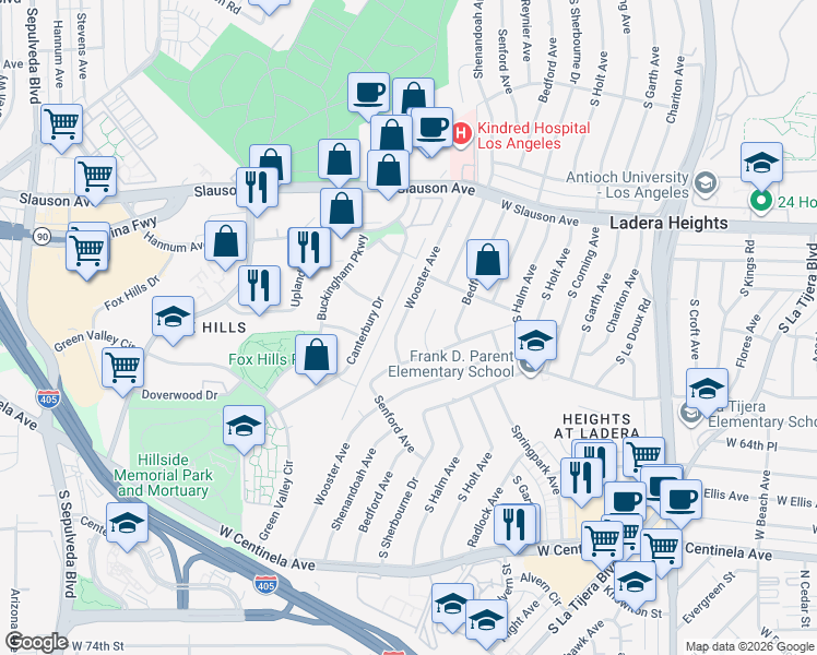 map of restaurants, bars, coffee shops, grocery stores, and more near 6150 Wooster Avenue in Los Angeles