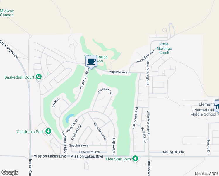 map of restaurants, bars, coffee shops, grocery stores, and more near 64670 Pinehurst Circle in Desert Hot Springs