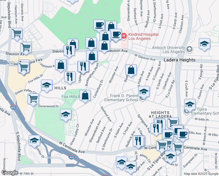 map of restaurants, bars, coffee shops, grocery stores, and more near 6150 Wooster Avenue in Los Angeles