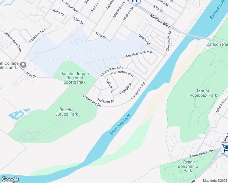 map of restaurants, bars, coffee shops, grocery stores, and more near 4326 Papago Street in Riverside