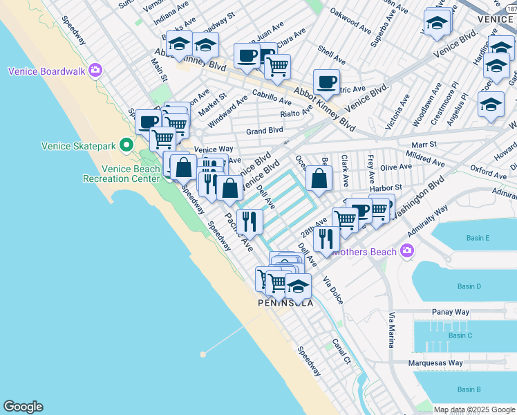 map of restaurants, bars, coffee shops, grocery stores, and more near in Los Angeles