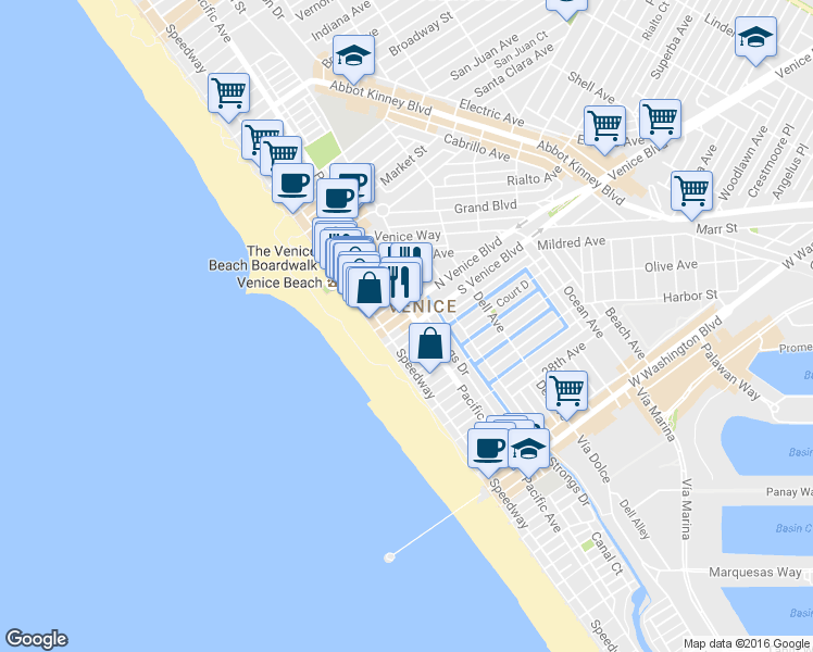 map of restaurants, bars, coffee shops, grocery stores, and more near 28 South Venice Boulevard in Los Angeles