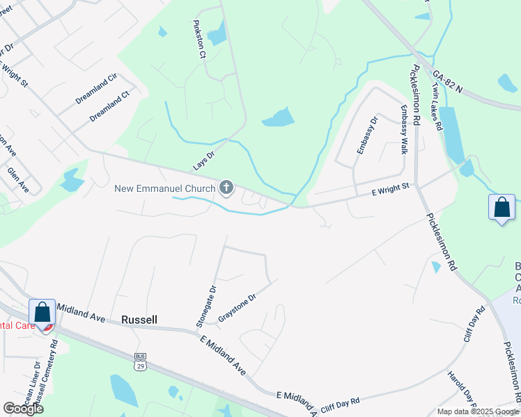 map of restaurants, bars, coffee shops, grocery stores, and more near 303 East Wright Street in Winder