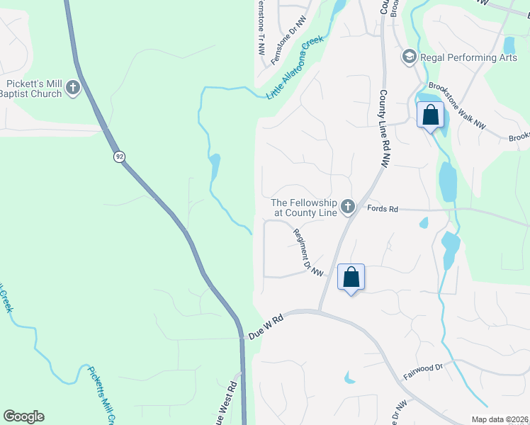 map of restaurants, bars, coffee shops, grocery stores, and more near 1135 Regiment Drive Northwest in Acworth