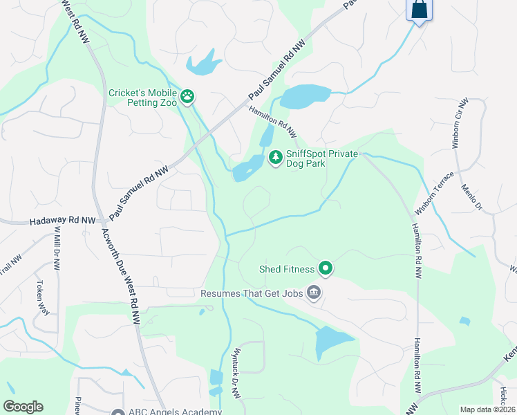 map of restaurants, bars, coffee shops, grocery stores, and more near 1337 Hamilton Road Northwest in Kennesaw