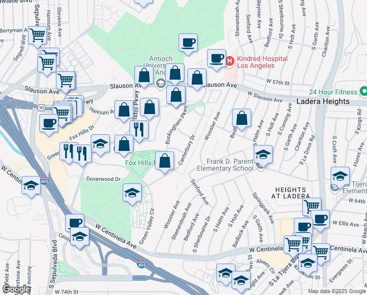 map of restaurants, bars, coffee shops, grocery stores, and more near 5625 North Sumner Way in Culver City