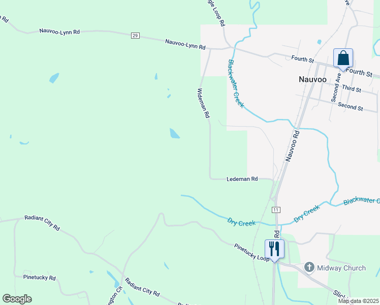 map of restaurants, bars, coffee shops, grocery stores, and more near 1090 Wideman Road in Nauvoo