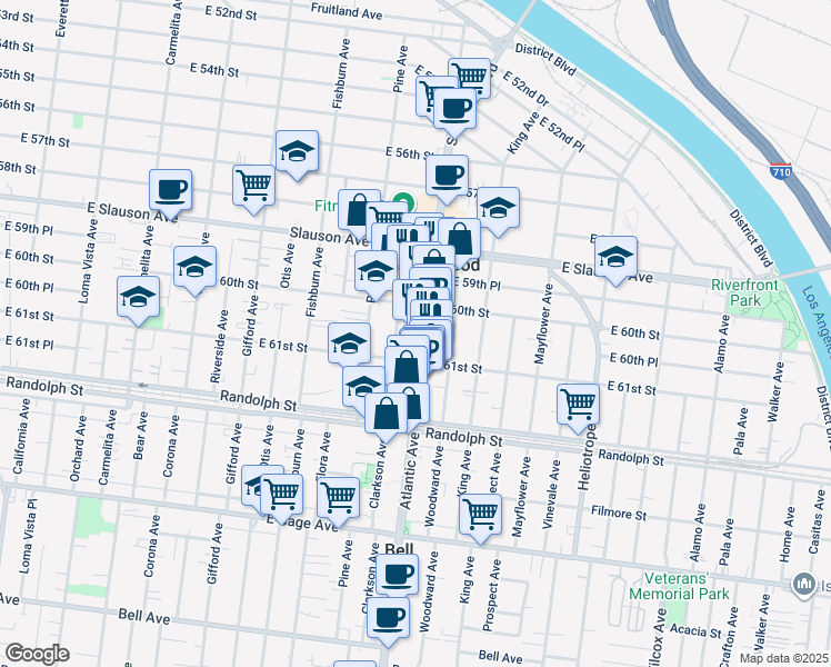 map of restaurants, bars, coffee shops, grocery stores, and more near in Maywood