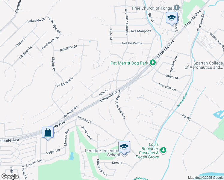 map of restaurants, bars, coffee shops, grocery stores, and more near 6858 John Drive in Riverside