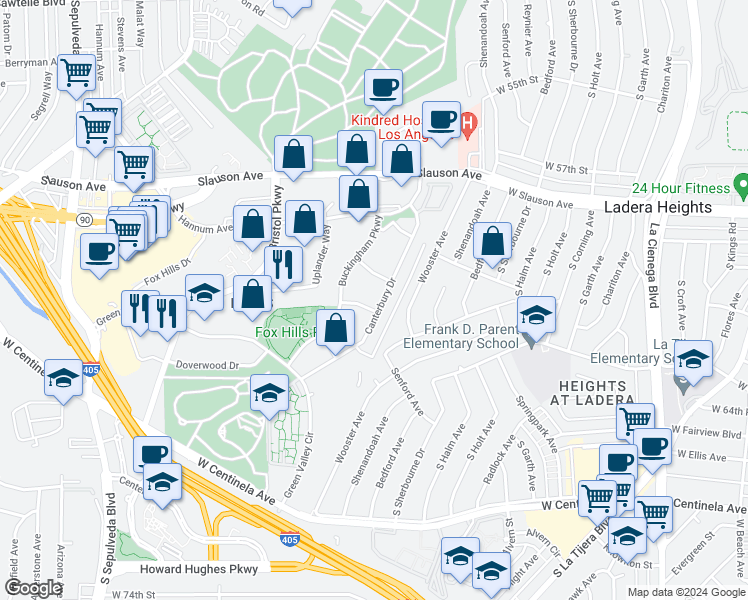map of restaurants, bars, coffee shops, grocery stores, and more near 5625 North Sumner Way in Culver City