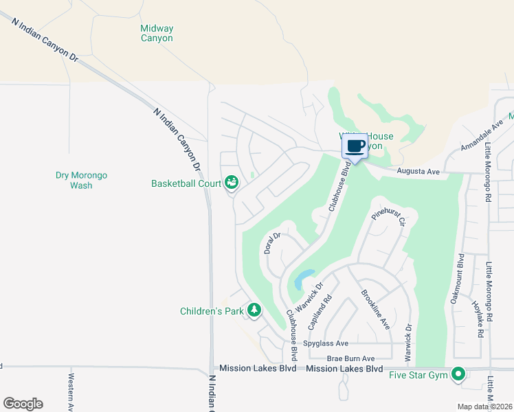 map of restaurants, bars, coffee shops, grocery stores, and more near 64148 Atlas Mountains Avenue in Desert Hot Springs
