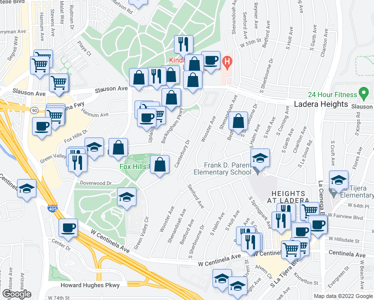 map of restaurants, bars, coffee shops, grocery stores, and more near 6169 Wooster Avenue in Los Angeles