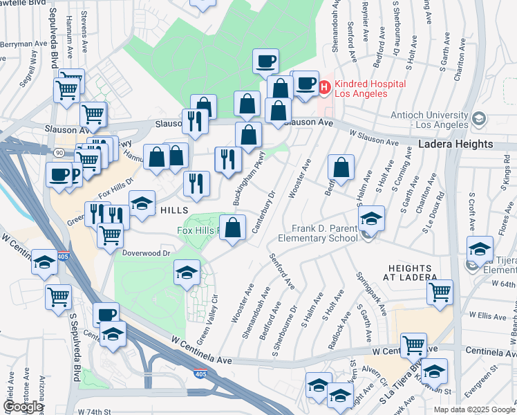 map of restaurants, bars, coffee shops, grocery stores, and more near 5650 North Sumner Way in Culver City