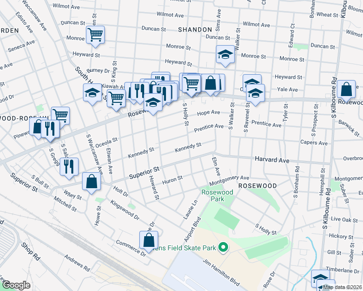 map of restaurants, bars, coffee shops, grocery stores, and more near 2944 Kennedy Street in Columbia