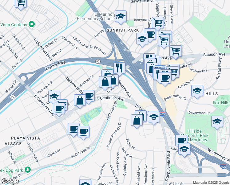 map of restaurants, bars, coffee shops, grocery stores, and more near 11833 Major Street in Los Angeles