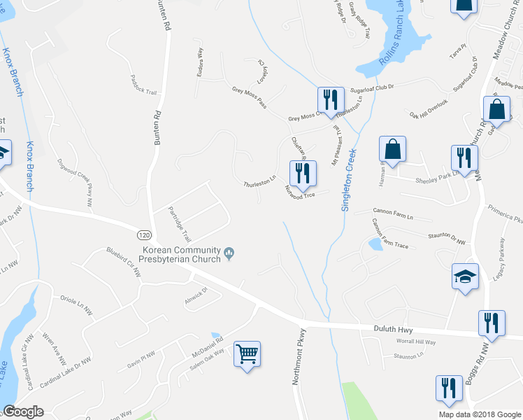 map of restaurants, bars, coffee shops, grocery stores, and more near 2669 Tranquilla Way in Duluth