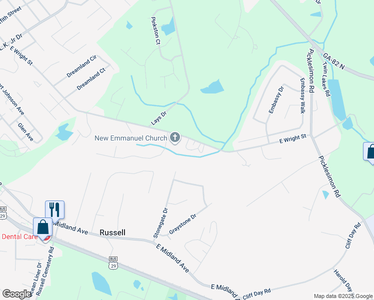 map of restaurants, bars, coffee shops, grocery stores, and more near 295 East Wright Street in Winder