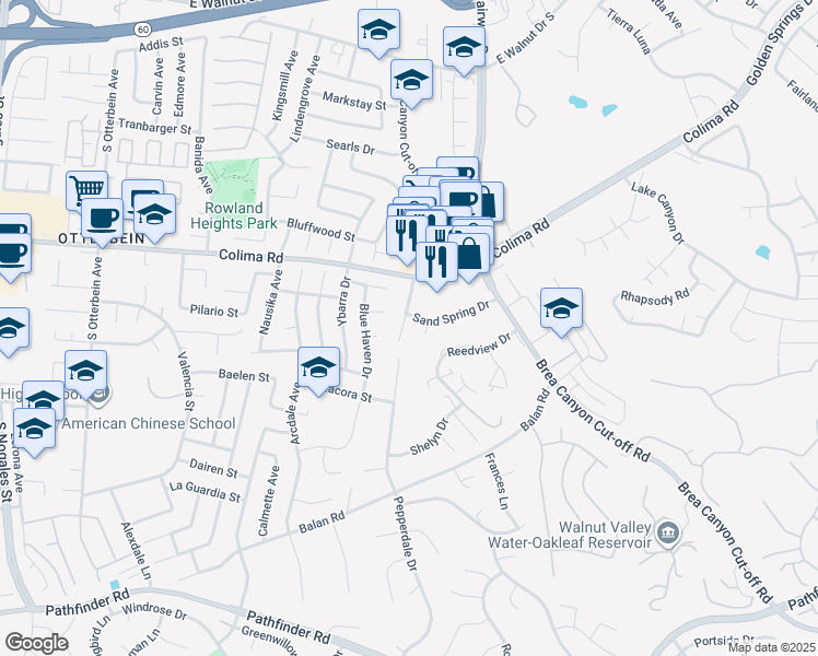 map of restaurants, bars, coffee shops, grocery stores, and more near 1756 Pepperdale Drive in Rowland Heights
