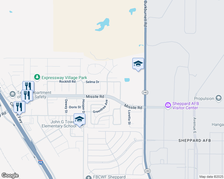map of restaurants, bars, coffee shops, grocery stores, and more near 5501 Greentree Avenue in Wichita Falls