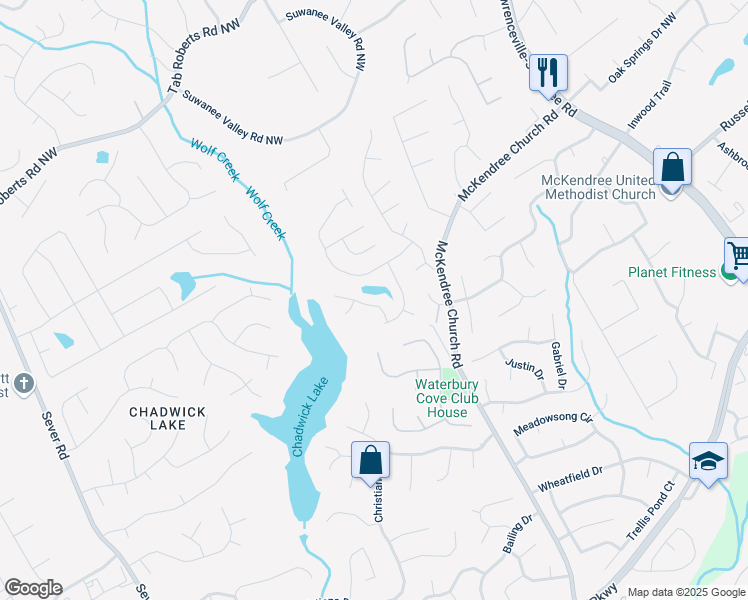 map of restaurants, bars, coffee shops, grocery stores, and more near 1647 Tunbridge Lane in Lawrenceville