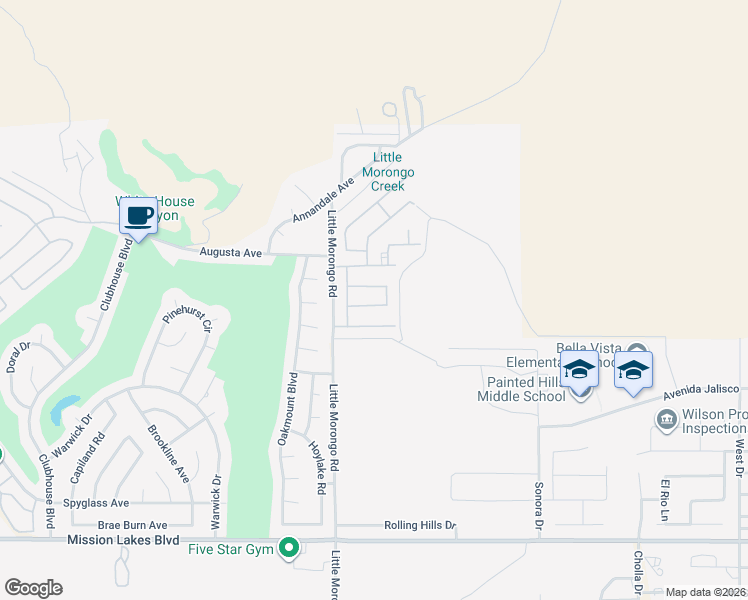 map of restaurants, bars, coffee shops, grocery stores, and more near 65084 Mesa Avenue in Desert Hot Springs