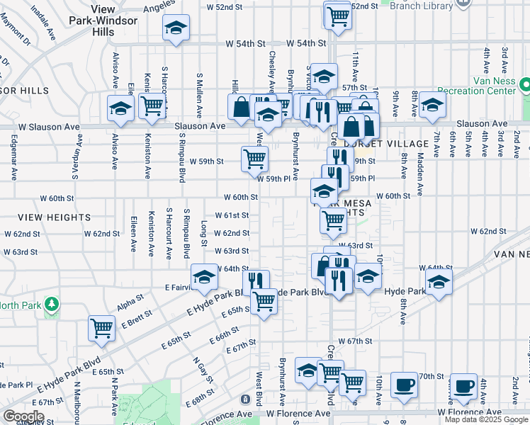 map of restaurants, bars, coffee shops, grocery stores, and more near 6110 West Boulevard in Los Angeles