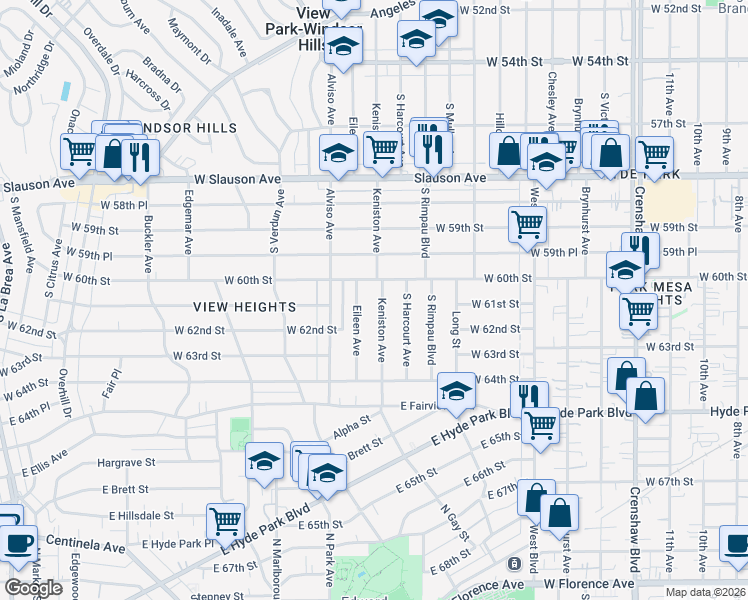 map of restaurants, bars, coffee shops, grocery stores, and more near 6114 Eileen Avenue in Los Angeles