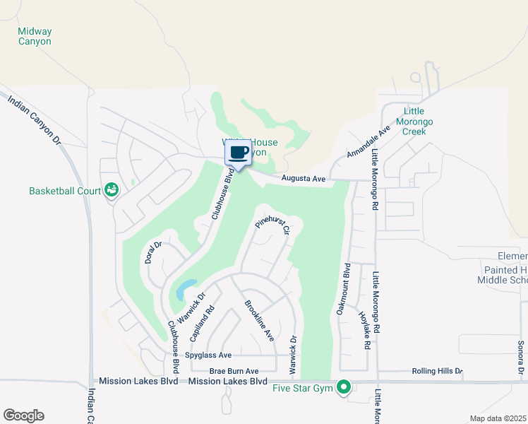 map of restaurants, bars, coffee shops, grocery stores, and more near Turnesa Court in Desert Hot Springs