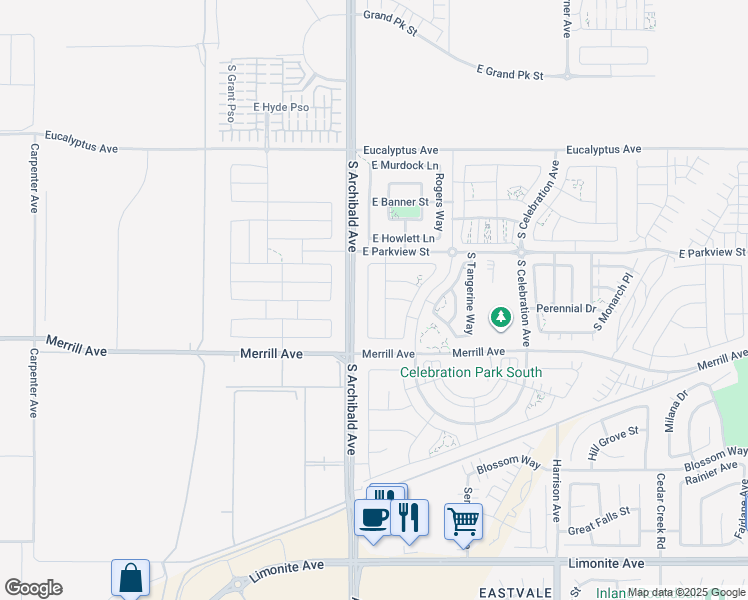 map of restaurants, bars, coffee shops, grocery stores, and more near 4893 South Bountiful Trail in Ontario