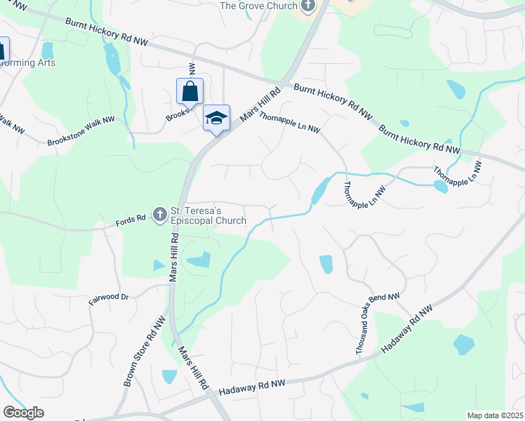 map of restaurants, bars, coffee shops, grocery stores, and more near 1234 Edenfield Place Northwest in Acworth