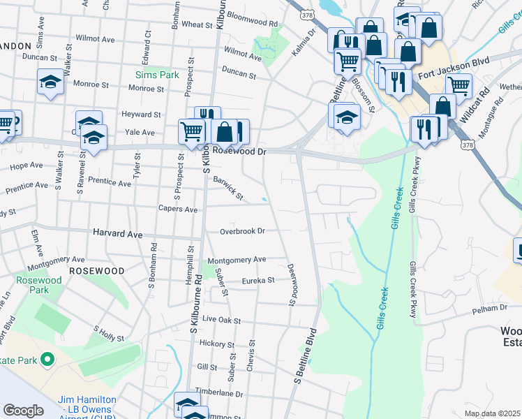 map of restaurants, bars, coffee shops, grocery stores, and more near 3924 Capers Avenue in Columbia