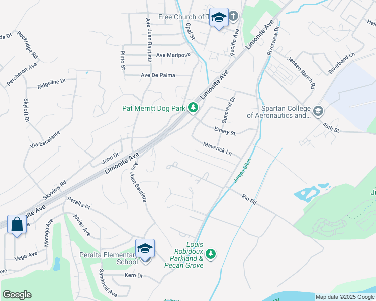 map of restaurants, bars, coffee shops, grocery stores, and more near 6079 Saddlehorn Lane in Riverside