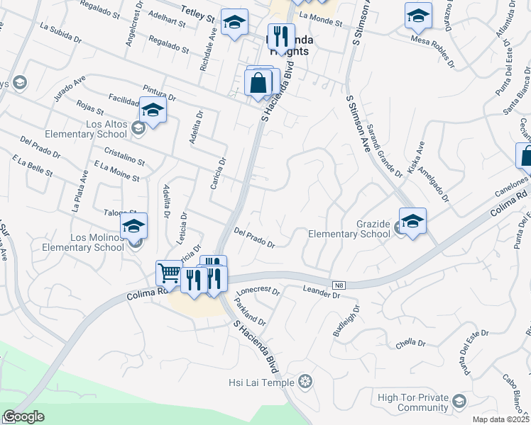 map of restaurants, bars, coffee shops, grocery stores, and more near 2838 Antisana Place in Hacienda Heights