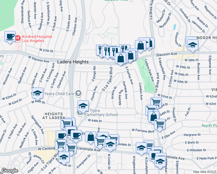 map of restaurants, bars, coffee shops, grocery stores, and more near 6200 Morley Avenue in Los Angeles