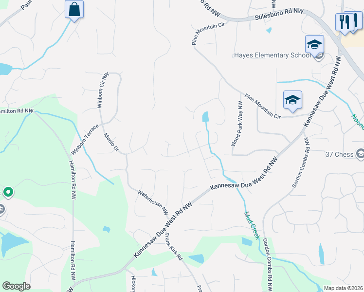 map of restaurants, bars, coffee shops, grocery stores, and more near 1251 Wincrest Court Northwest in Kennesaw