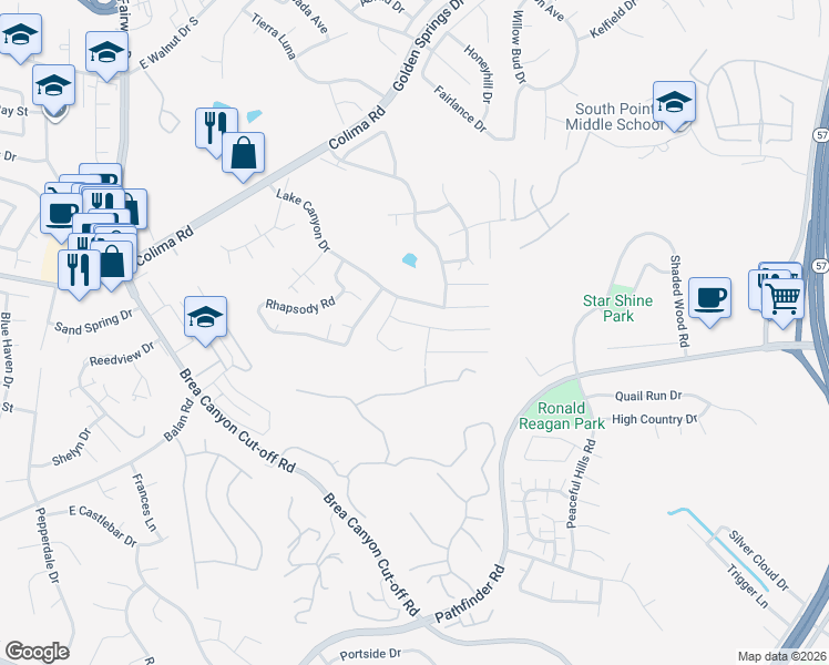 map of restaurants, bars, coffee shops, grocery stores, and more near 20502 Missionary Ridge Street in Walnut
