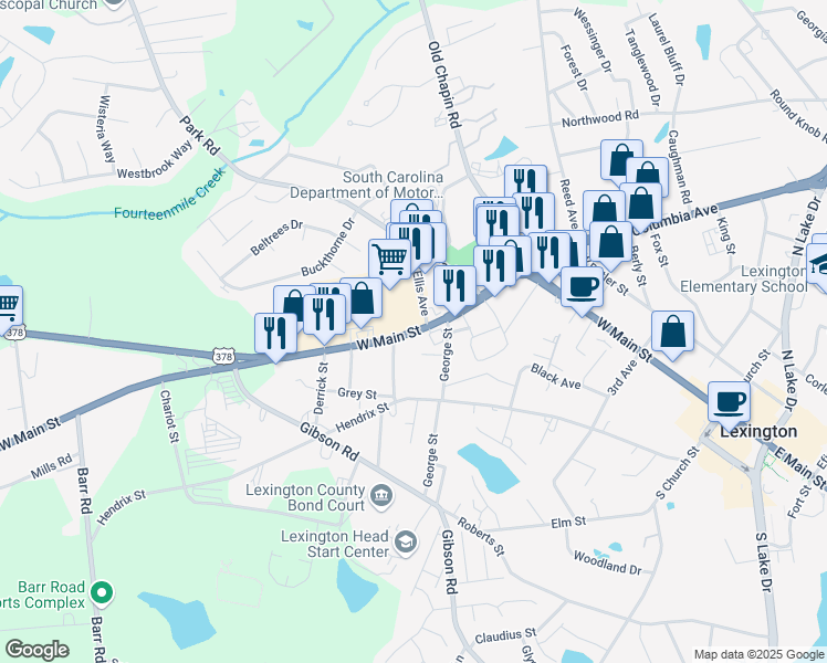 map of restaurants, bars, coffee shops, grocery stores, and more near 744 West Main Street in Lexington