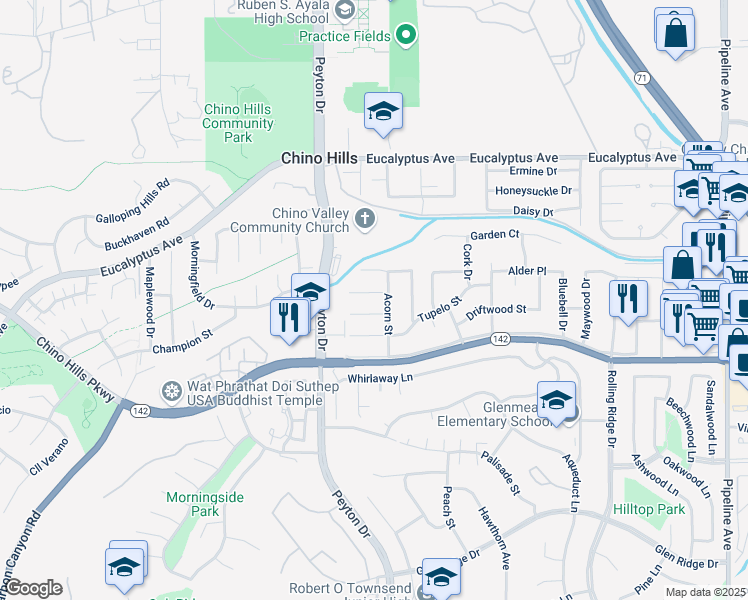 map of restaurants, bars, coffee shops, grocery stores, and more near 3397 Alder Place in Chino Hills