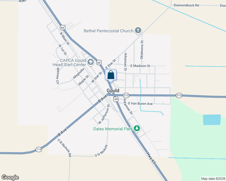 map of restaurants, bars, coffee shops, grocery stores, and more near in Gould