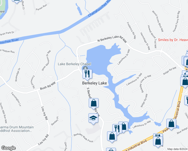 map of restaurants, bars, coffee shops, grocery stores, and more near 20 Lakeshore Drive Northwest in Duluth