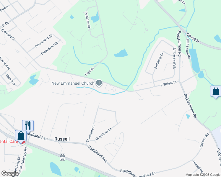 map of restaurants, bars, coffee shops, grocery stores, and more near 303 East Wright Street in Winder