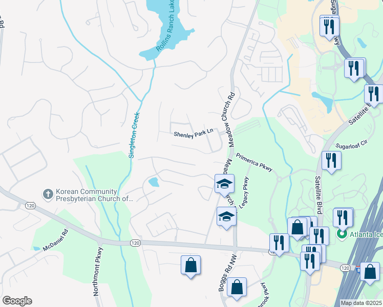 map of restaurants, bars, coffee shops, grocery stores, and more near 1913 Shenley Park Lane in Duluth