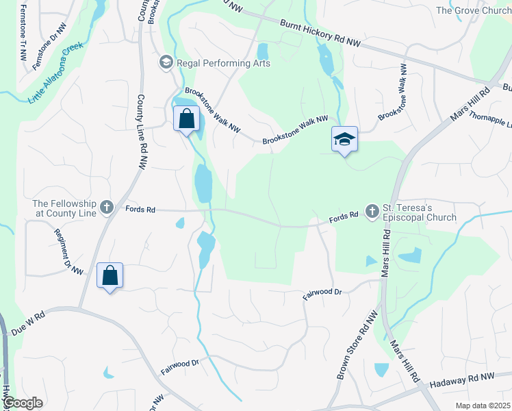 map of restaurants, bars, coffee shops, grocery stores, and more near 5900 Fords Road in Acworth