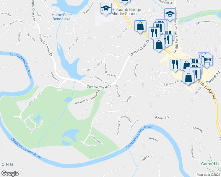 map of restaurants, bars, coffee shops, grocery stores, and more near 335 17th Fairway in Roswell